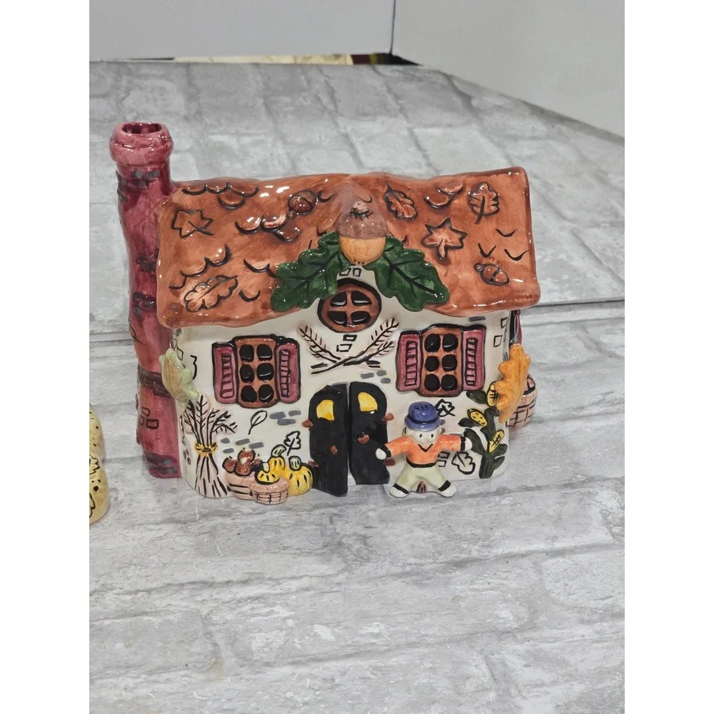 Russ‎ Berrie Thanksgiving Fall House Porcelain Votive Hand Painted  Autumn Theme